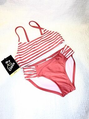 NWT - Girls’ Coral Striped 2 piece Bikini Set - Art Class - size 4/5 XS
